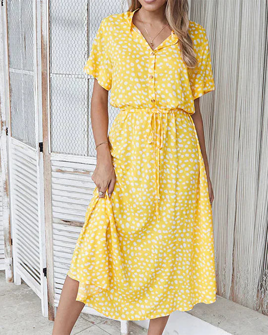 Midi-jurk Dames Genevieve – Polkadotprint met Getailleerde Taille voor Informele en Dagelijkse Evenementen
