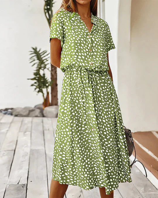 Midi-jurk Dames Genevieve – Polkadotprint met Getailleerde Taille voor Informele en Dagelijkse Evenementen