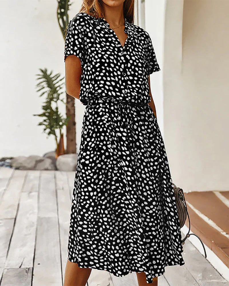 Midi-jurk Dames Genevieve – Polkadotprint met Getailleerde Taille voor Informele en Dagelijkse Evenementen