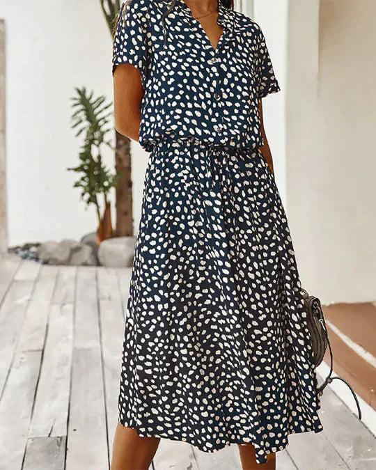 Midi-jurk Dames Genevieve – Polkadotprint met Getailleerde Taille voor Informele en Dagelijkse Evenementen