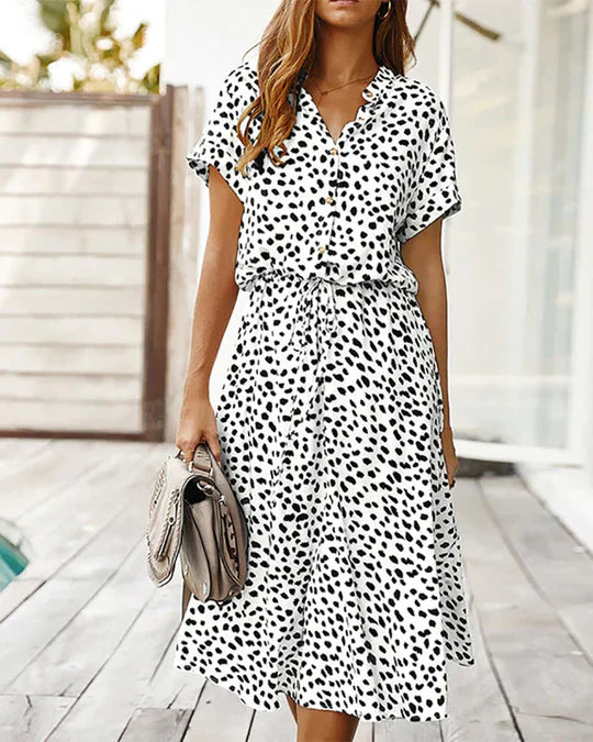 Midi-jurk Dames Genevieve – Polkadotprint met Getailleerde Taille voor Informele en Dagelijkse Evenementen
