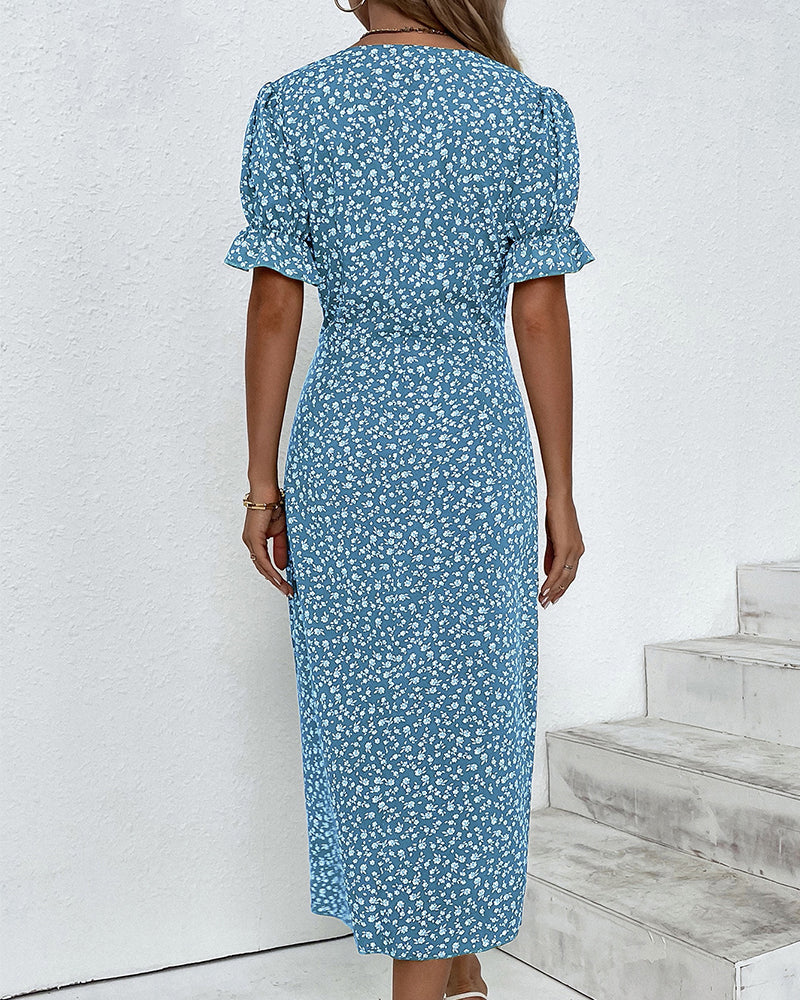 Quincy Robe d’Été Femme – Robe Fleurie à Manches Courtes avec Fermeture à Boutons Élégante