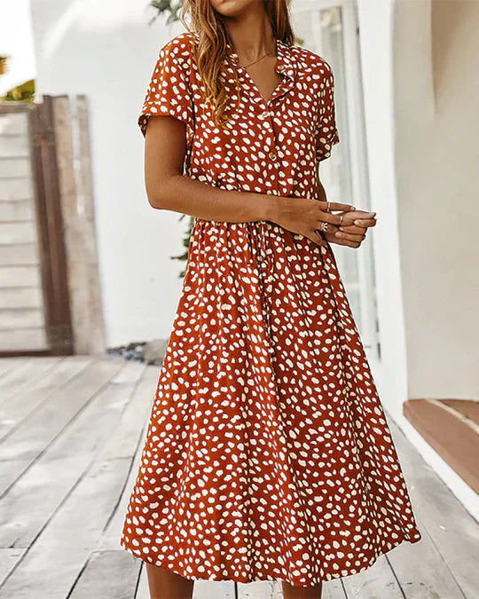 Midi-jurk Dames Genevieve – Polkadotprint met Getailleerde Taille voor Informele en Dagelijkse Evenementen
