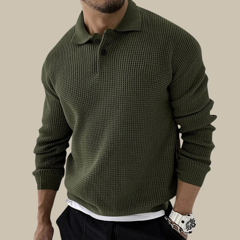 Carlo Pull Homme – Polo Tricoté Elegant med Knappet Krave & Moderne Ribbet Mønster