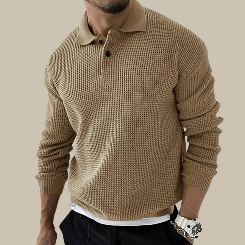 Carlo Pull Homme – Polo Tricoté Elegant med Knappet Krave & Moderne Ribbet Mønster