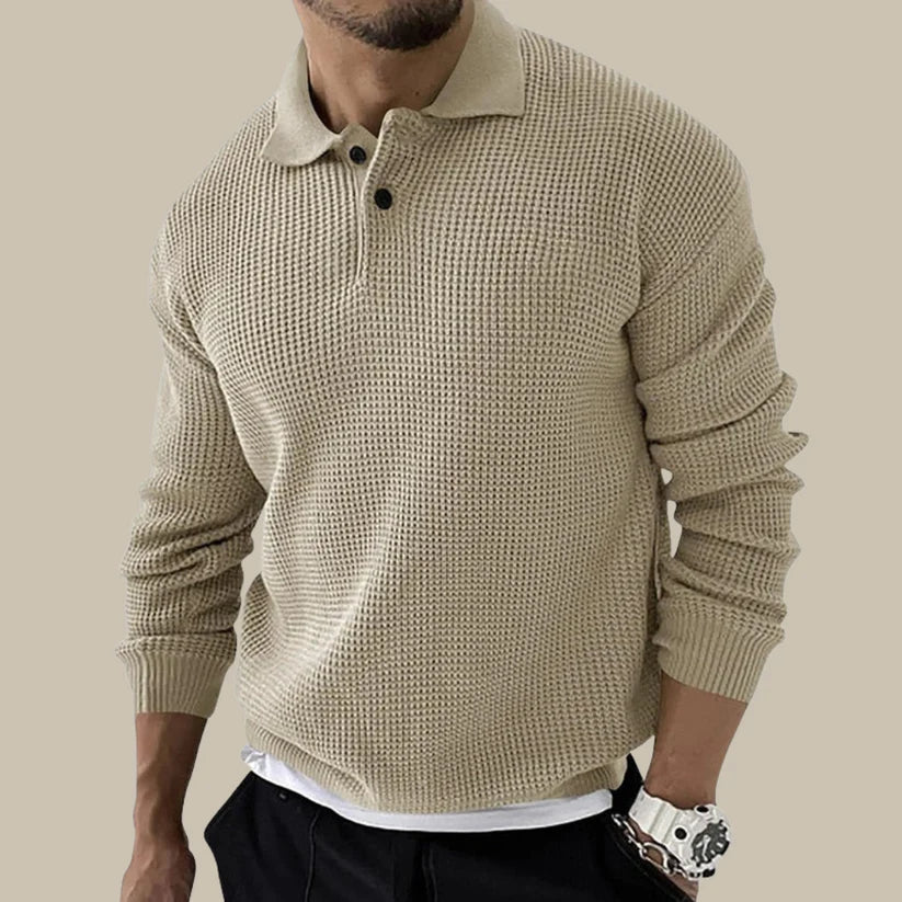 Carlo Pull Homme – Polo Tricoté Elegant med Knappet Krave & Moderne Ribbet Mønster