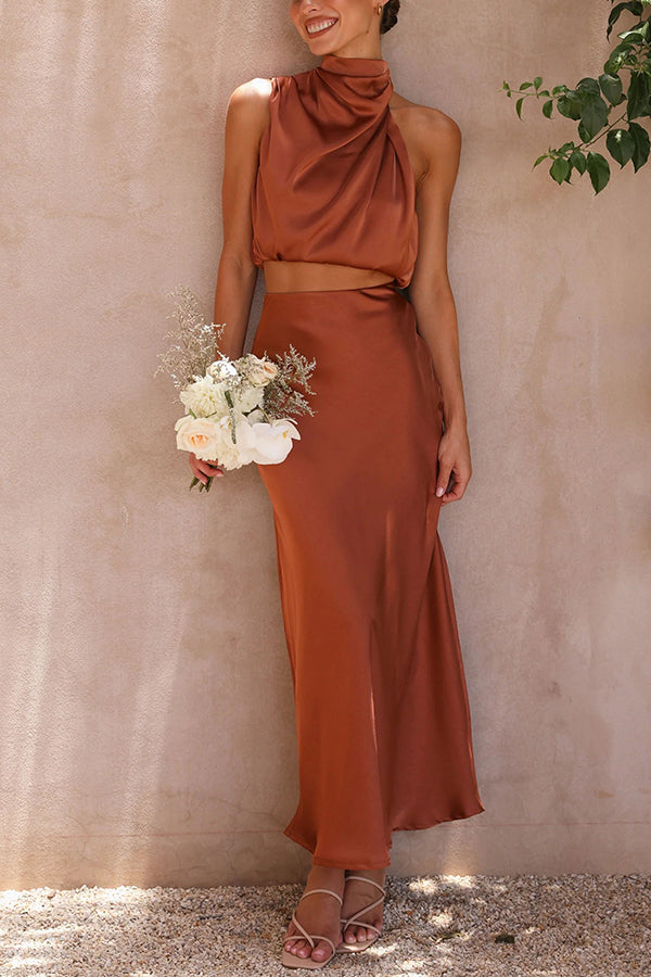 Annie Ensemble Satin Femme – Elegantni komplet od 2 dijela s dugim rukavima i visokim strukom lepršavih hlača