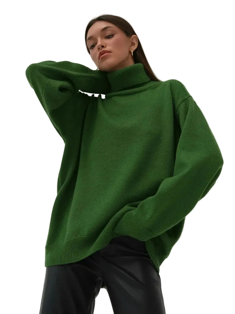 Elise Oversize Rullekrave Trøje til Kvinder – Blød og Varm Striktrøje med Tidløst Design