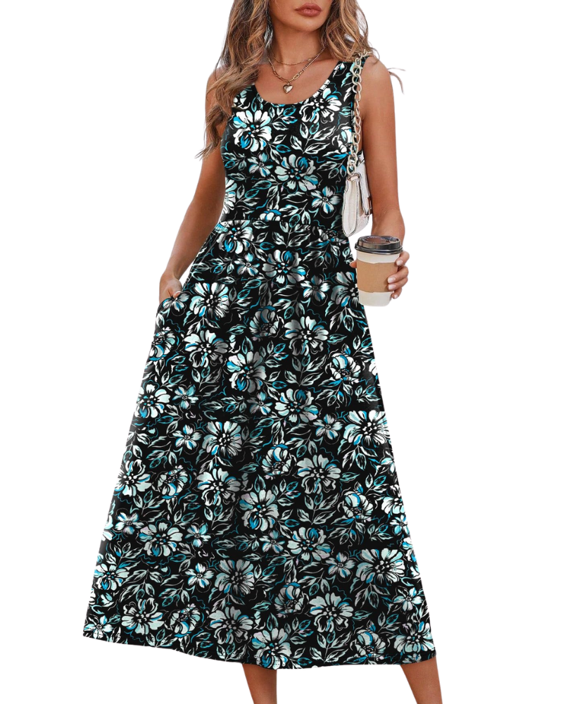 Jensy Robe Midi Femme – Robe A-Line Fluide avec Poches, Taille Empire & Coupe Élégante Été