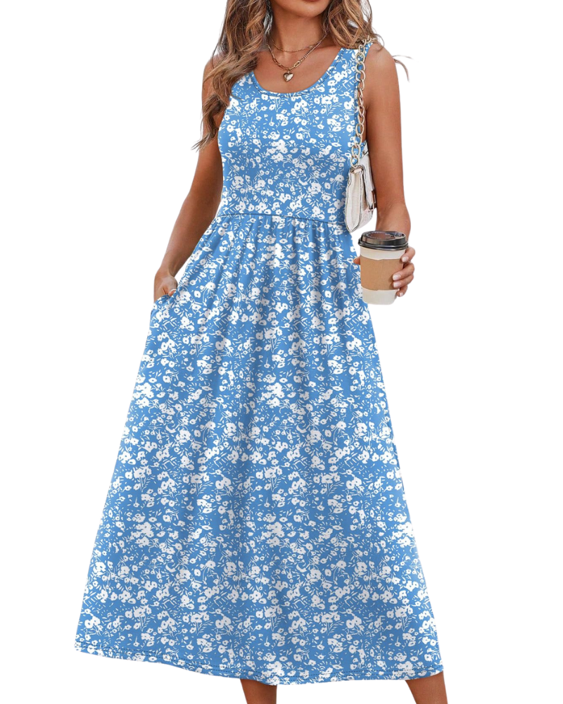 Jensy Robe Midi Femme – Robe A-Line Fluide avec Poches, Taille Empire & Coupe Élégante Été
