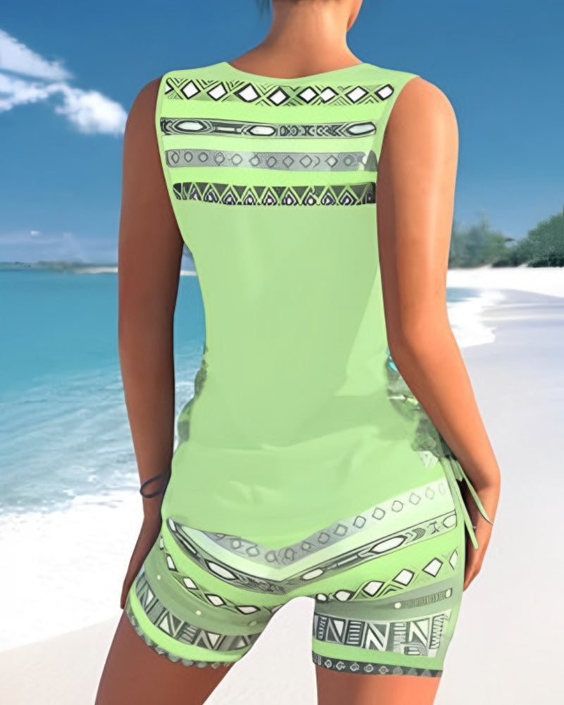 Bienna Tankini Femme – Diseño Geométrico con Cobertura Total y Corte Cómodo