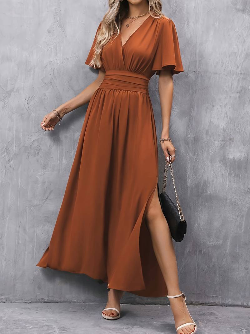 Venice Robe Femme Elegant – Col Volanté & Taille Plissée pour un Style Féminin Chic