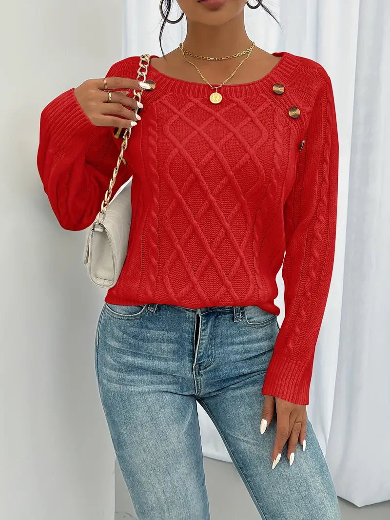 Zimowy sweter damski Anaiah z guzikami – elegancki, wygodny i przewiewny, wykonany z bawełny i poliestru