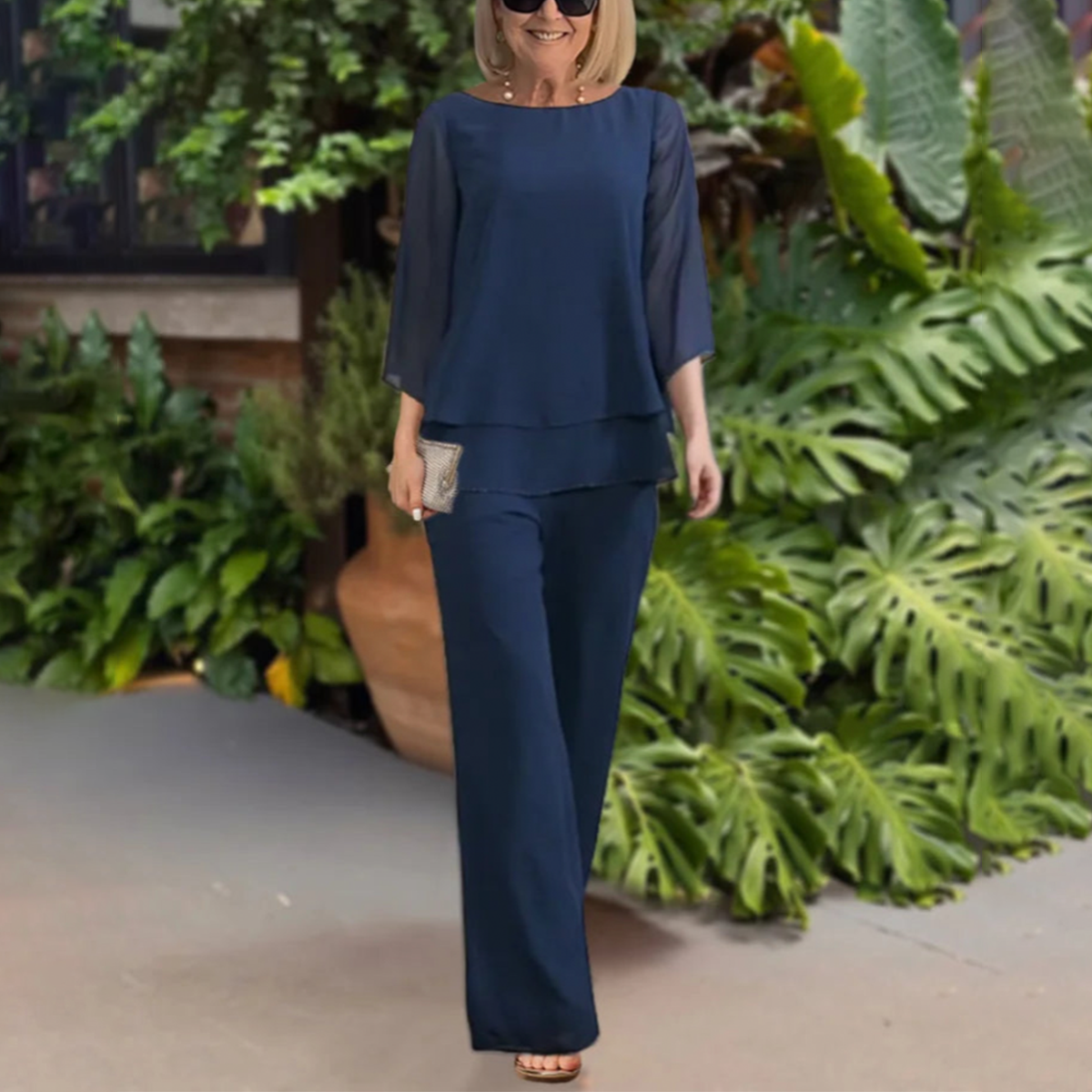 Ensemble Deux Pièces Femme Wendy – Haut Élégant à Manches 3/4 & Pantalon Confortable pour Toutes Occasions