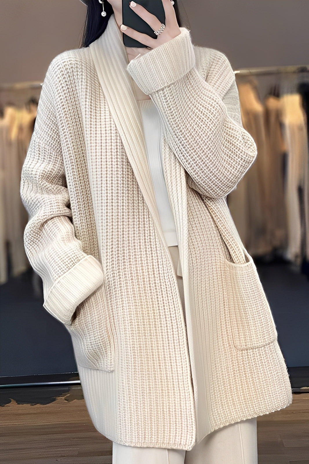 Esther – Long Gilet Ouvert pour Femme – Maille Douce et Élégante à Coupe Fluide pour Tenues Quotidiennes et Décontractées