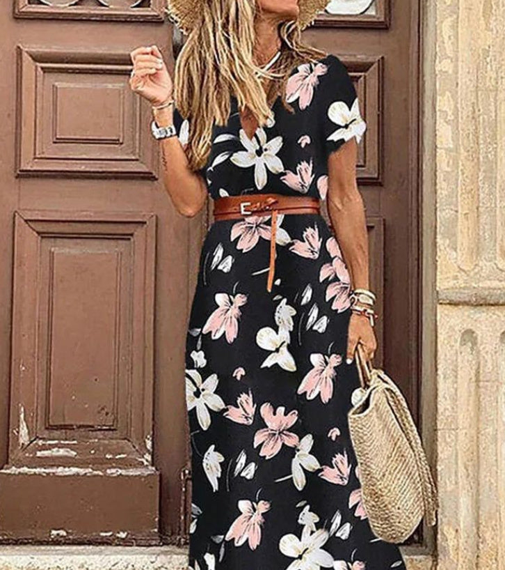 Susan jurk Fleurie vrouw – elegante jurk met V-hals van polyester met comfortabele pasvorm en chique stijl