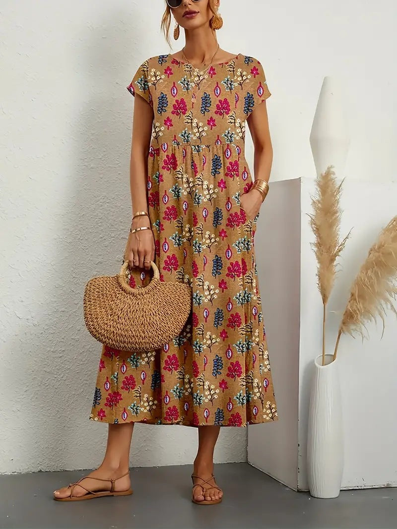 Kjole Midi Femme Frances – Elegant blomsterkjole i åndbart stof med feminin pasform