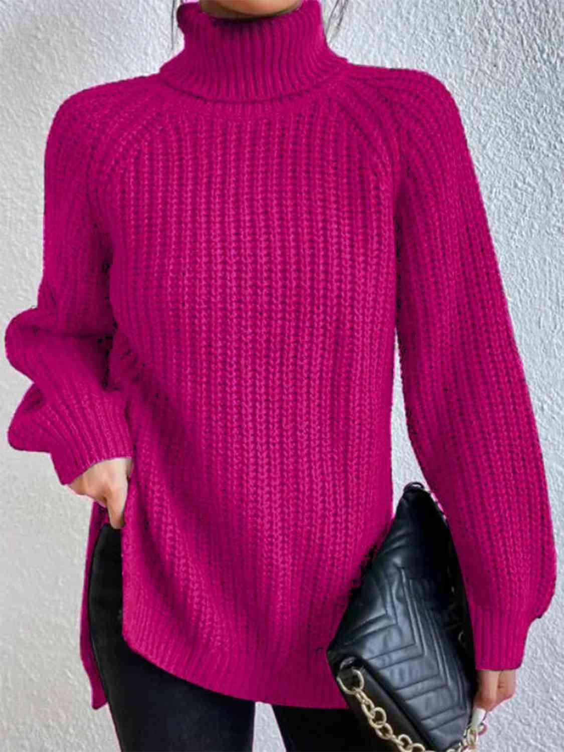 Angela Pull Femme – Pletený rolák s bočním rozparkem, elegantní pro podzim/zimu