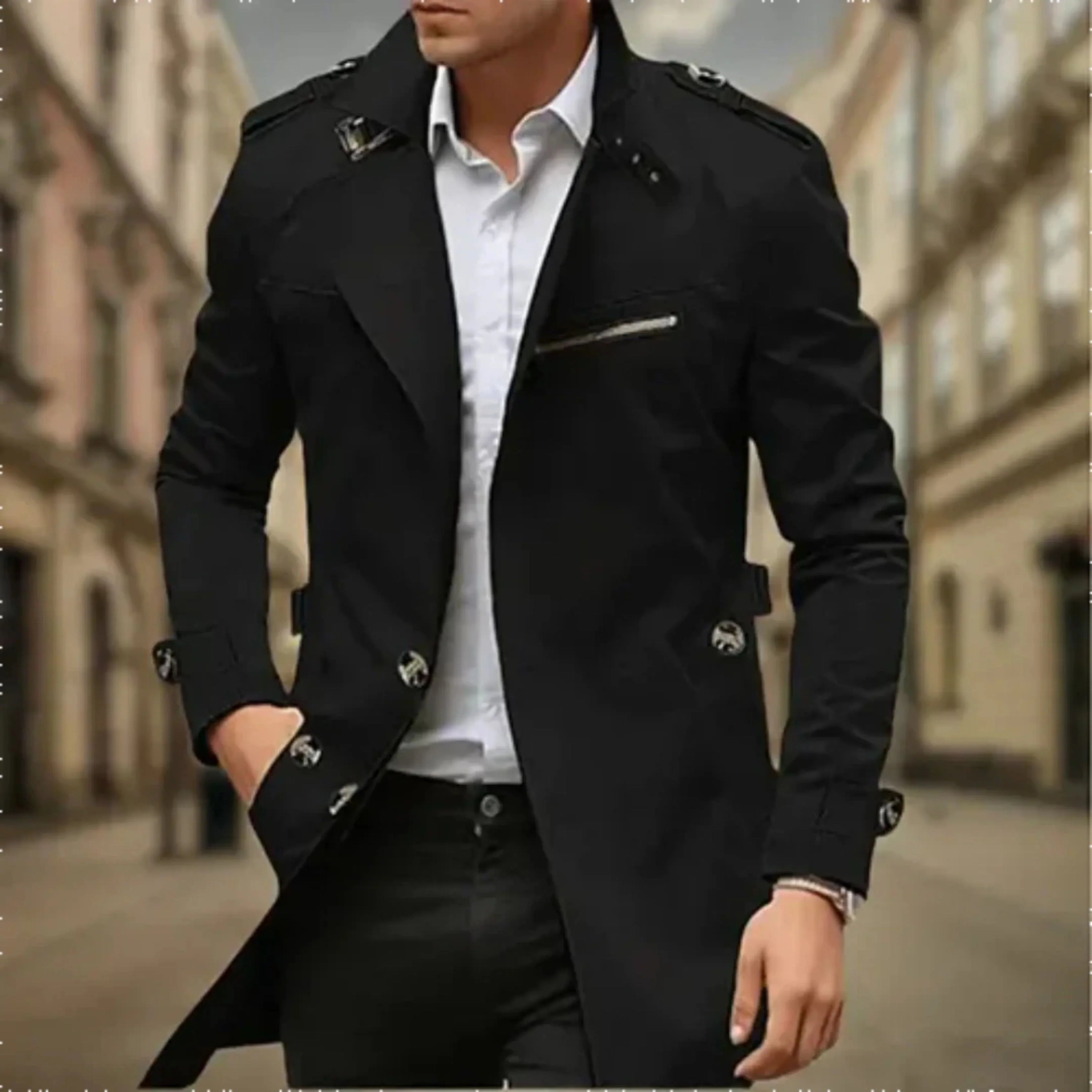 Rey Manteau Hombre – Trench-Coat Impermeable Elegante de Doble Abotonadura Clásica