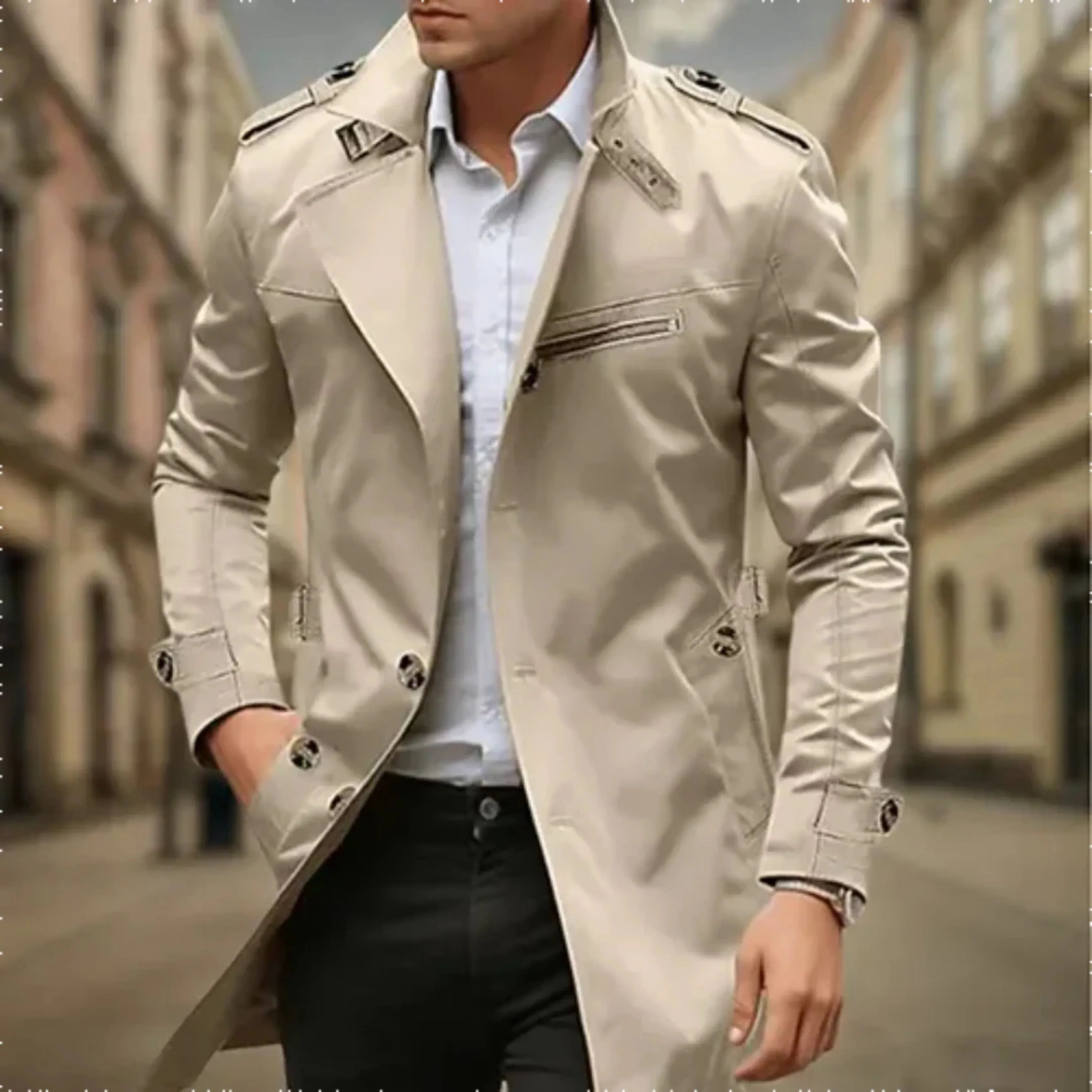 Rey Manteau Hombre – Trench-Coat Impermeable Elegante de Doble Abotonadura Clásica