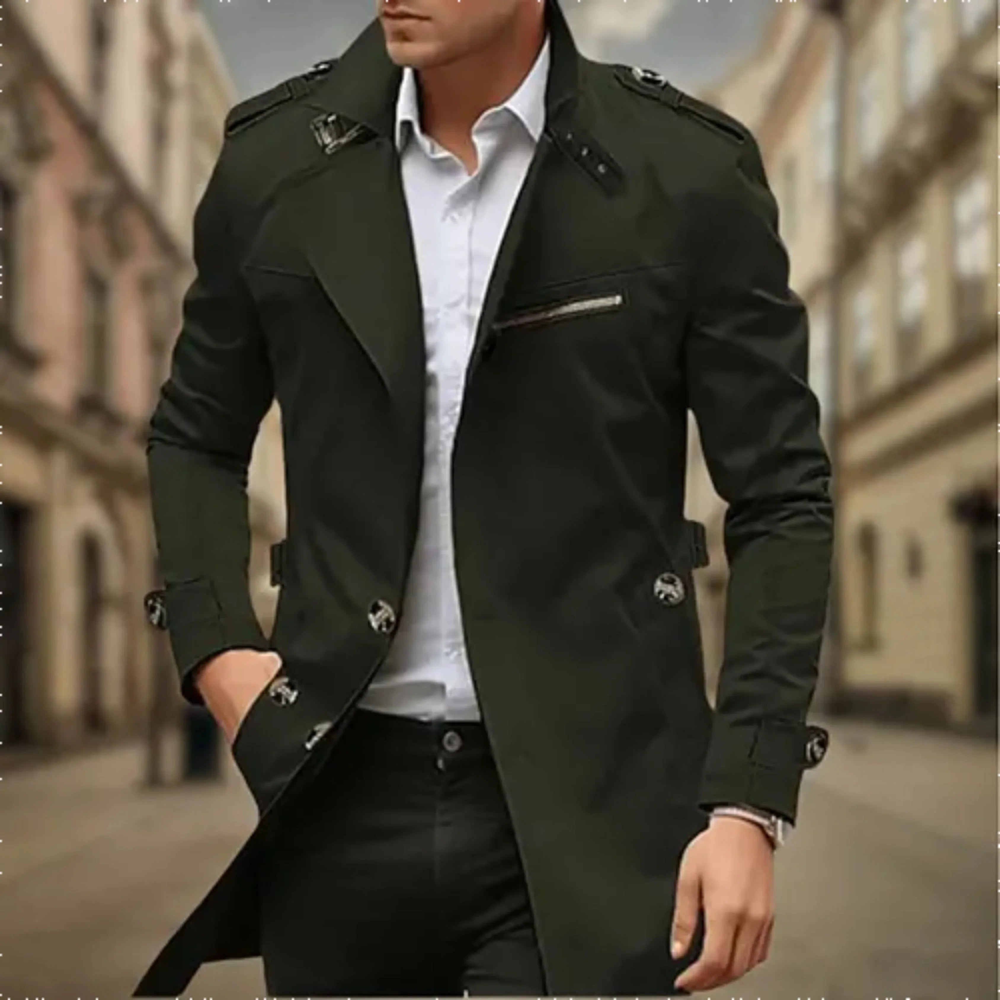 Rey Manteau Hombre – Trench-Coat Impermeable Elegante de Doble Abotonadura Clásica