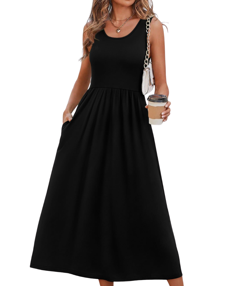Jensy Robe Midi Femme – Robe A-Line Fluide avec Poches, Taille Empire & Coupe Élégante Été