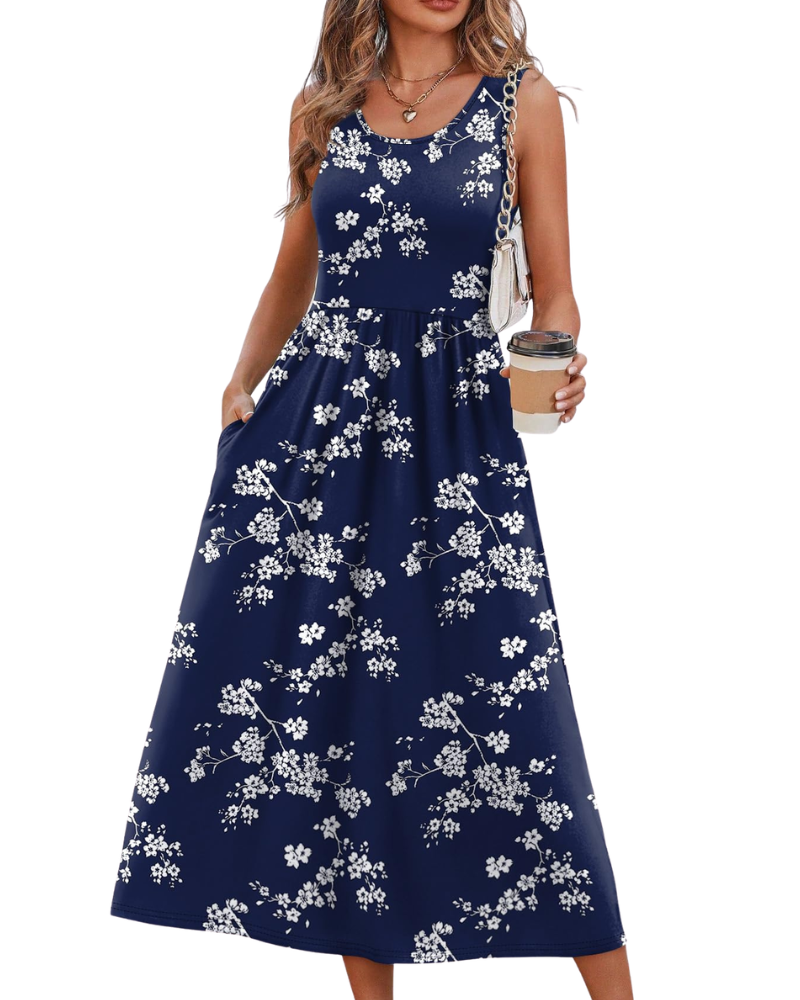 Jensy Robe Midi Femme – Robe A-Line Fluide avec Poches, Taille Empire & Coupe Élégante Été