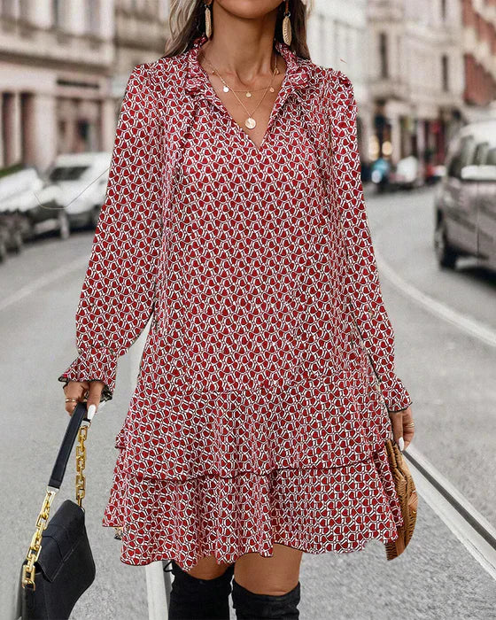 Damesjurk Stella – Elegante jurk met lange mouwen, losse pasvorm en tijdloze stijl
