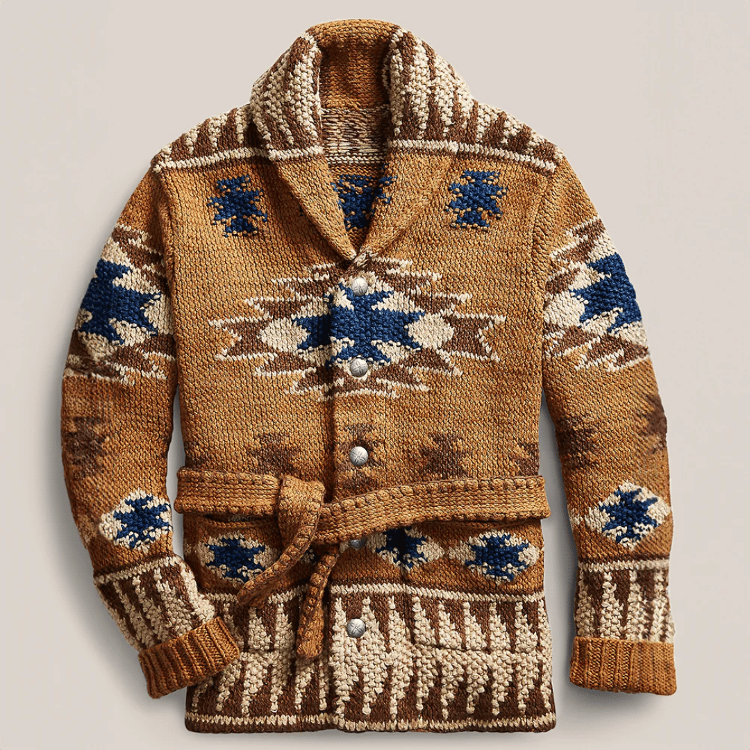 Arman Cardigan Homme – Pulover Jacquard din tricot moale & stil clasic al Vestului American