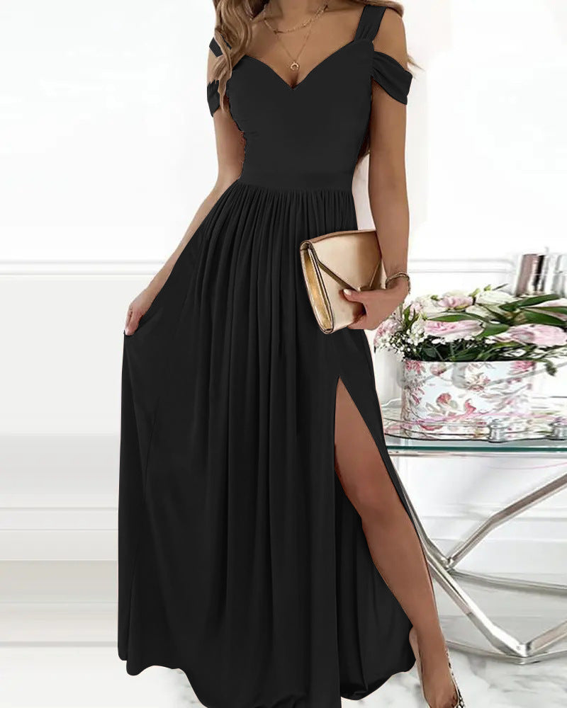 Antonella Robe Longue Elegant Kvinde – Robe Skulderbar med Blomstret Mønster & Chic Slids