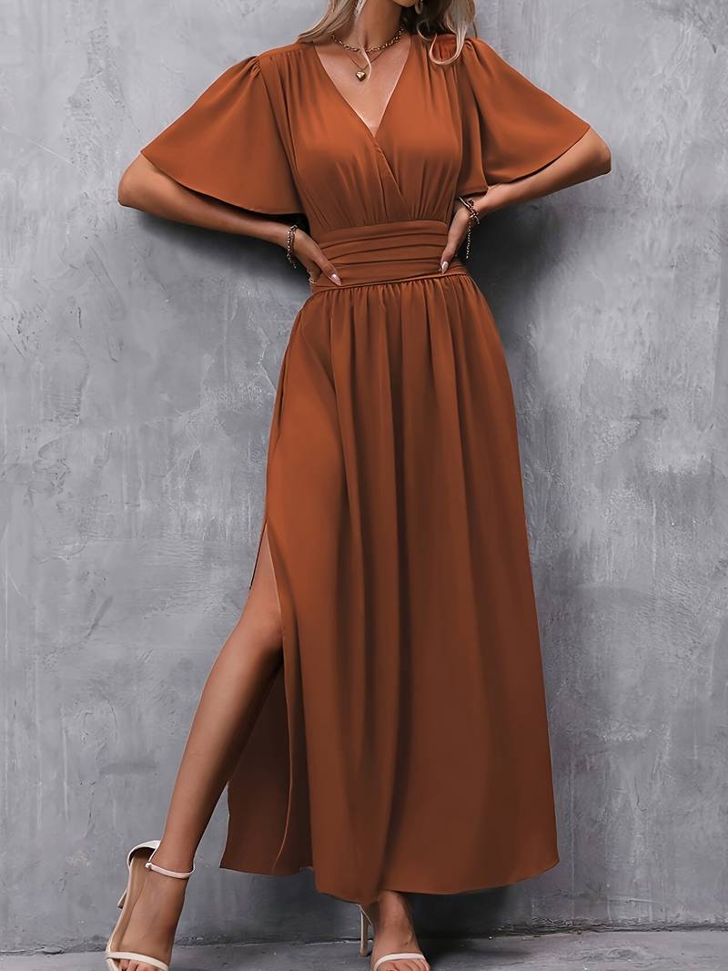 Venice Robe Femme Elegant – Col Volanté & Taille Plissée pour un Style Féminin Chic