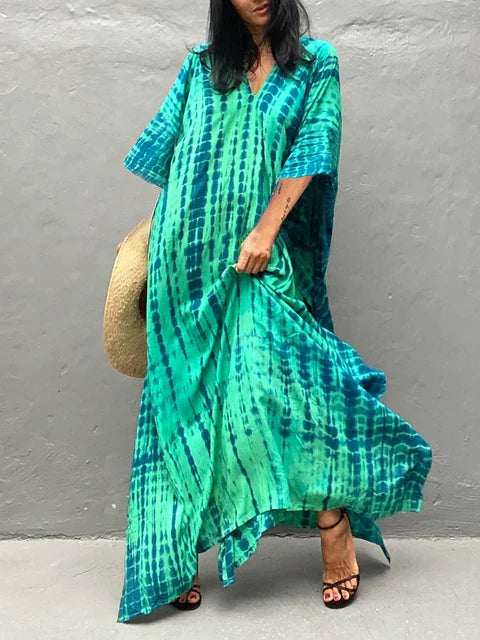 Amélie Robe Kaftan Femme – Robe Bohème Batik Légère à Coupe Ample pour Été Décontracté