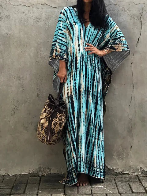 Amélie kjole kaftan dame – let boheme batik kjole med løs pasform til afslappet sommer