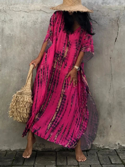 Amélie kjole kaftan dame – let boheme batik kjole med løs pasform til afslappet sommer