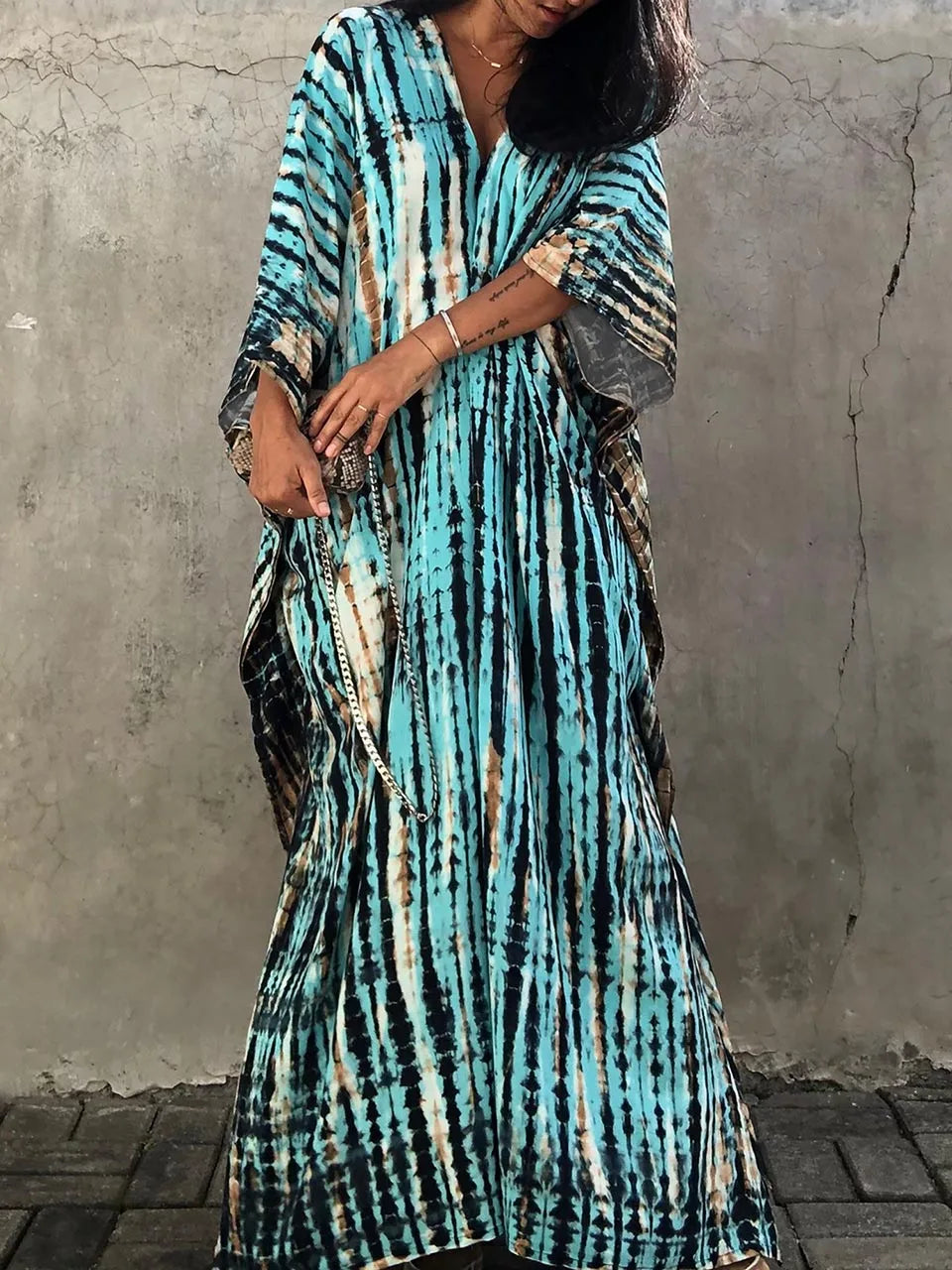 Amélie kjole kaftan dame – let boheme batik kjole med løs pasform til afslappet sommer