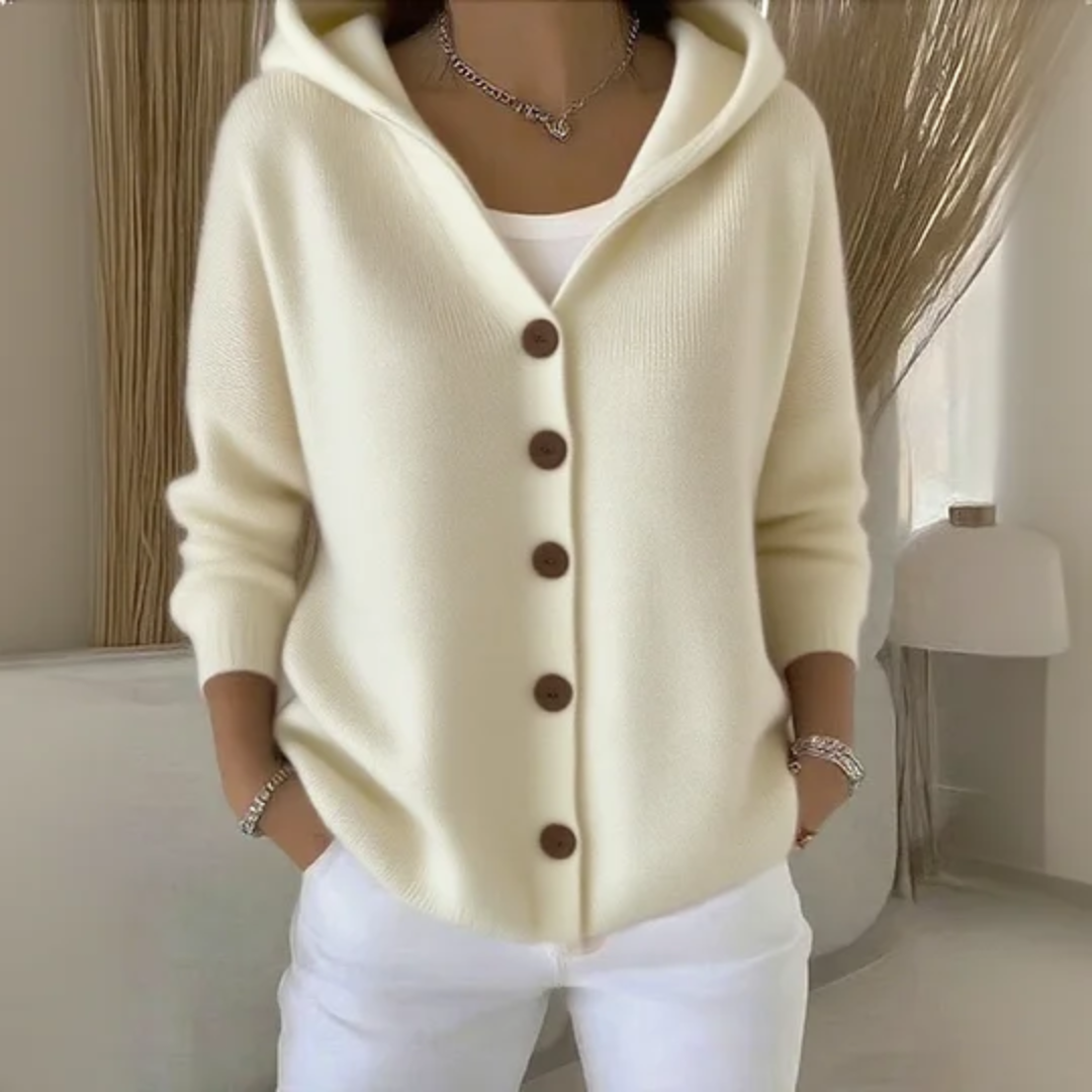 Cataleya Cardigan Femme Capuche – Maille Douce Effet Cachemire & Coupe Droite Élégante