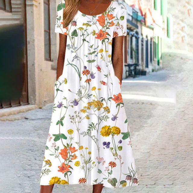 Mckenna Robe Fleurie Femme – Élégante, Manches Courtes & Col Rond pour Printemps/Été
