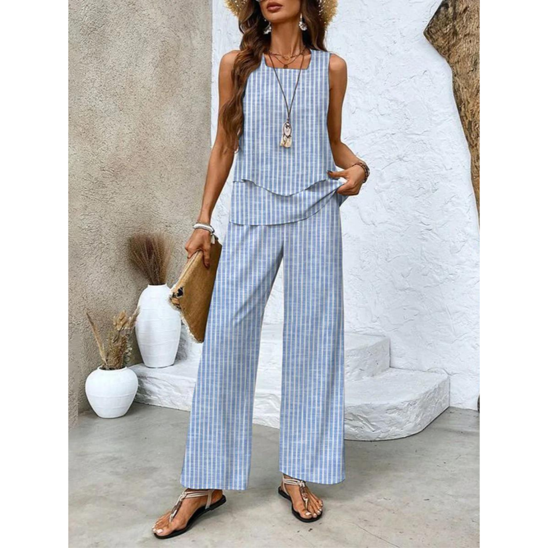 Dione Комплект для Жінок – Елегантний Комплект Без Рукавів з Накладним Топом і Широкими Штанами