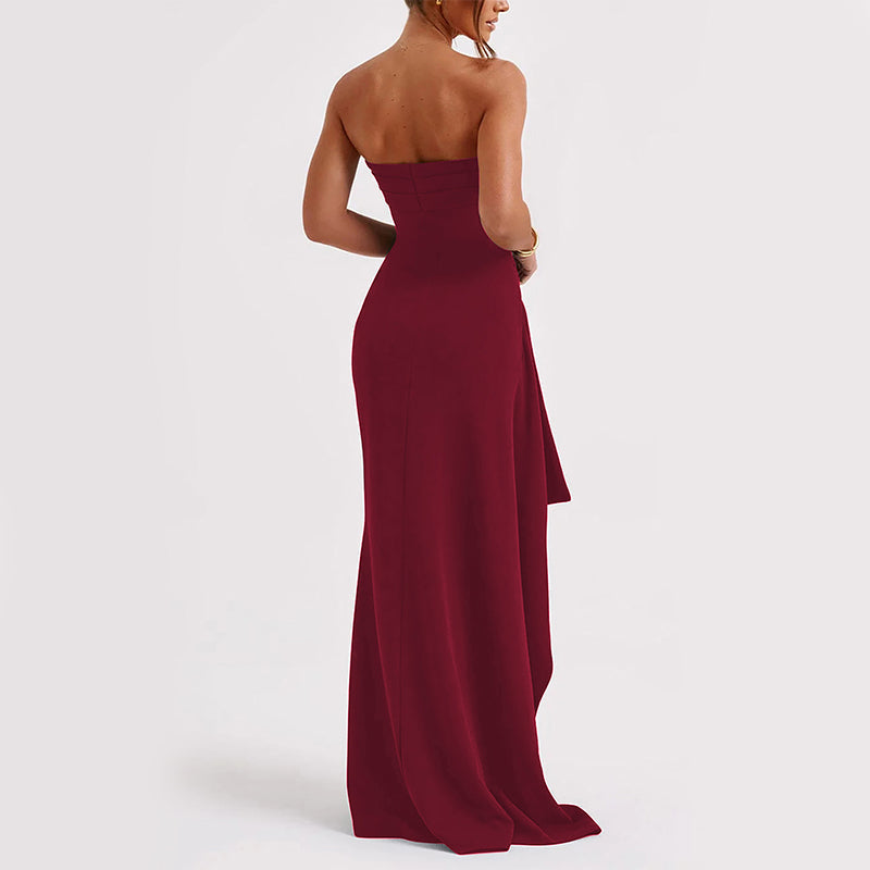 Noble Robe Longue Femme – Elegant Strapless Dress with Open Back and Flared Long Skirt