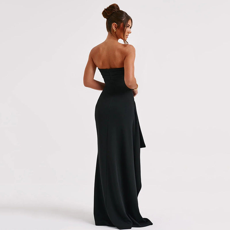 Noble Robe Longue Femme – Elegant Strapless Dress with Open Back and Flared Long Skirt