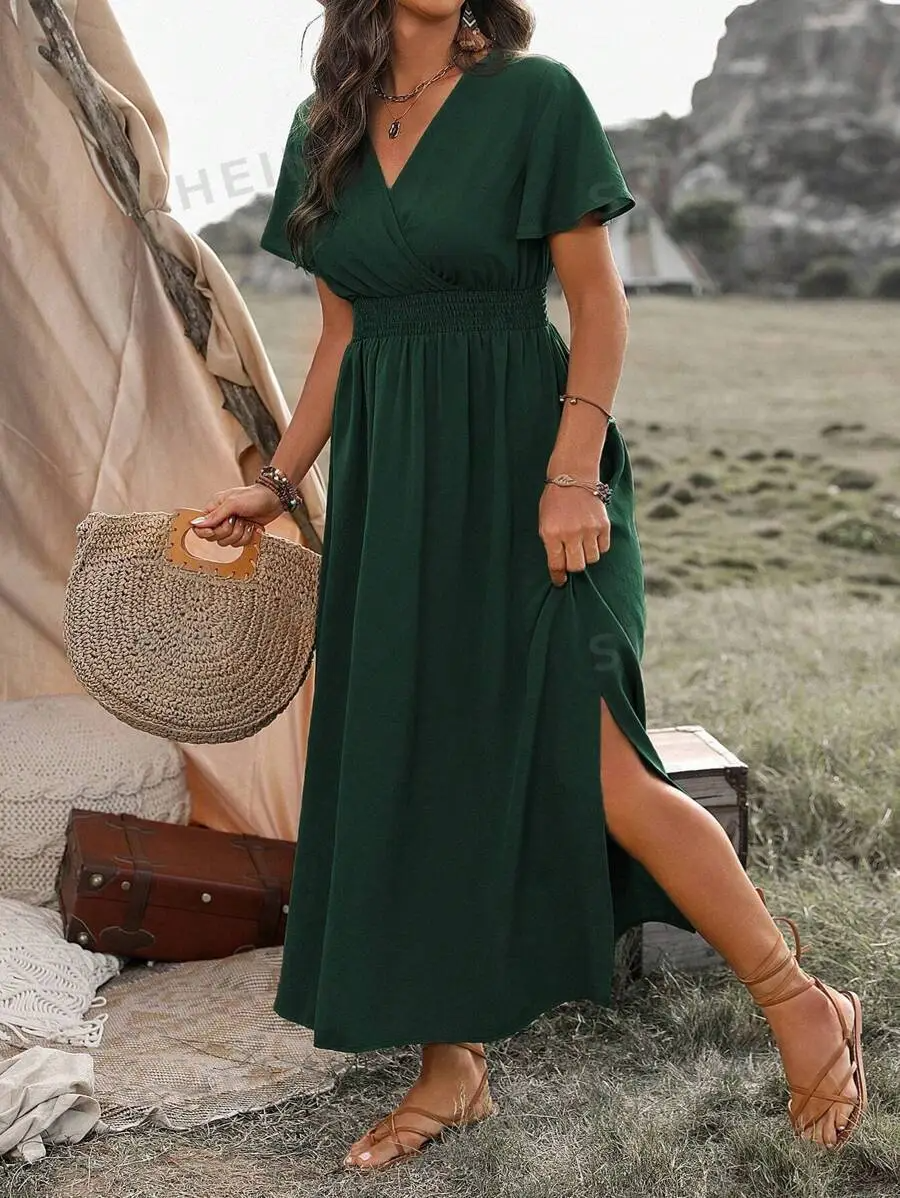 Vanessa Robe Maxi Femme – Lang sort kjole med smocket talje & elegant og flydende snit