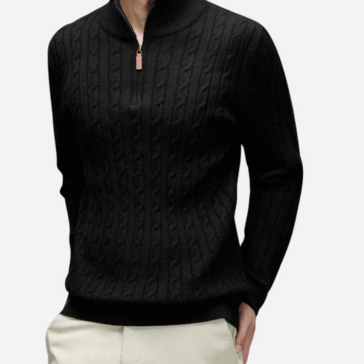 Warm Half-Zip Polo Collar Ribbed Knit Sweater for Men