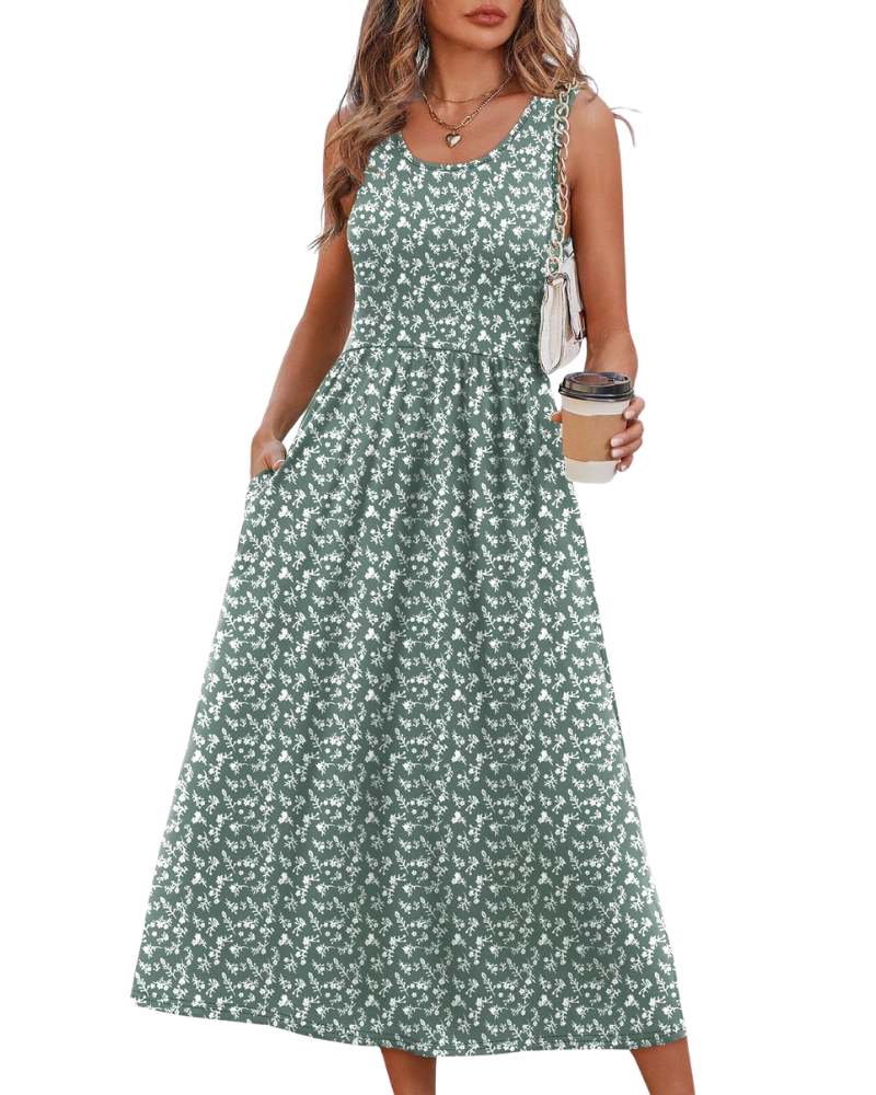 Jensy Robe Midi Femme – Robe A-Line Fluide avec Poches, Taille Empire & Coupe Élégante Été