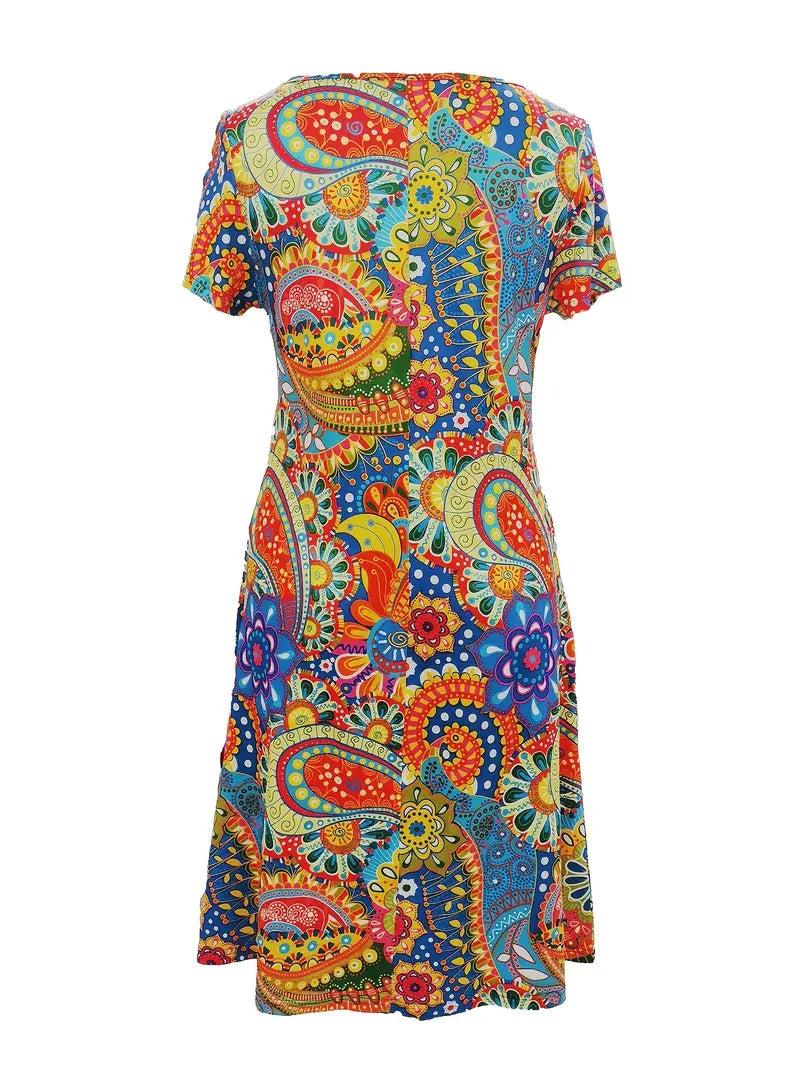 Nadia Robe Bohème Femme – Komfortabel T-shirt kjole med abstrakt print & luftig pasform