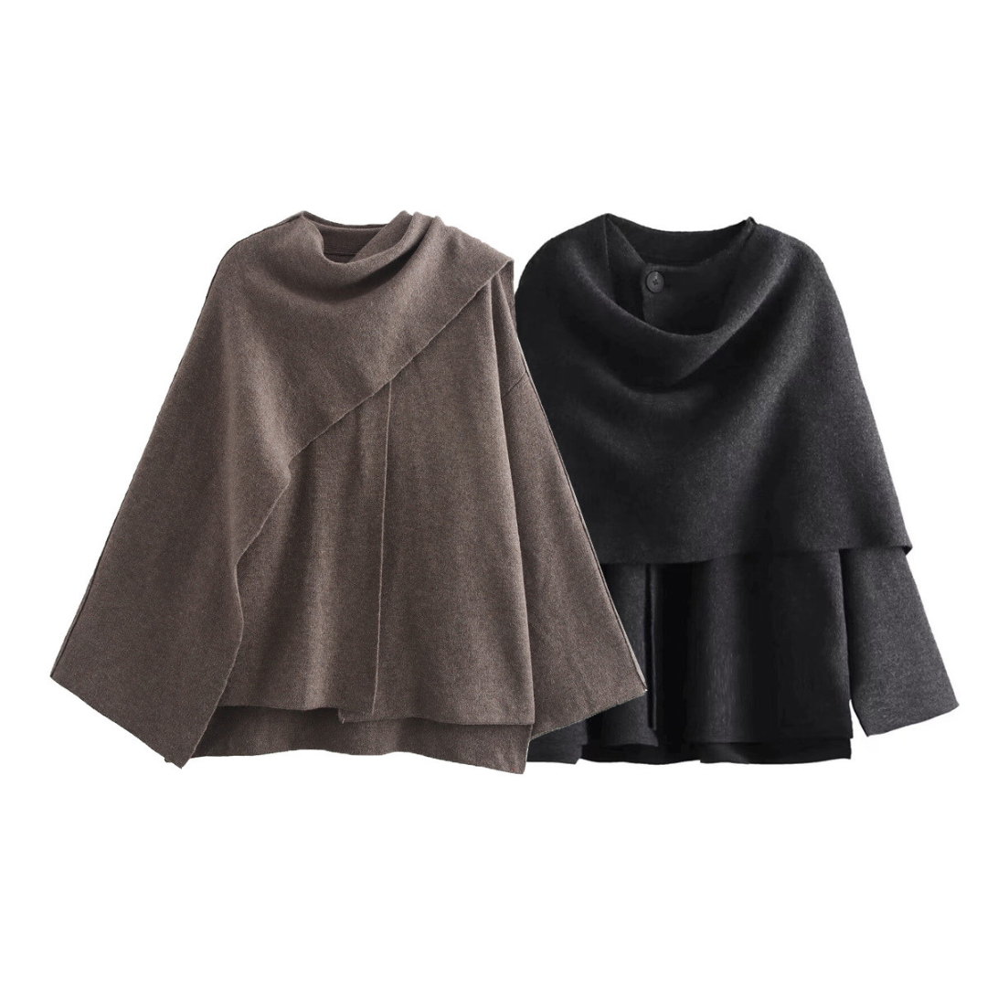 Emma Poncho Femme – Asymmetrisch aus Wolle, elegant & ideal für winterliche Wärme