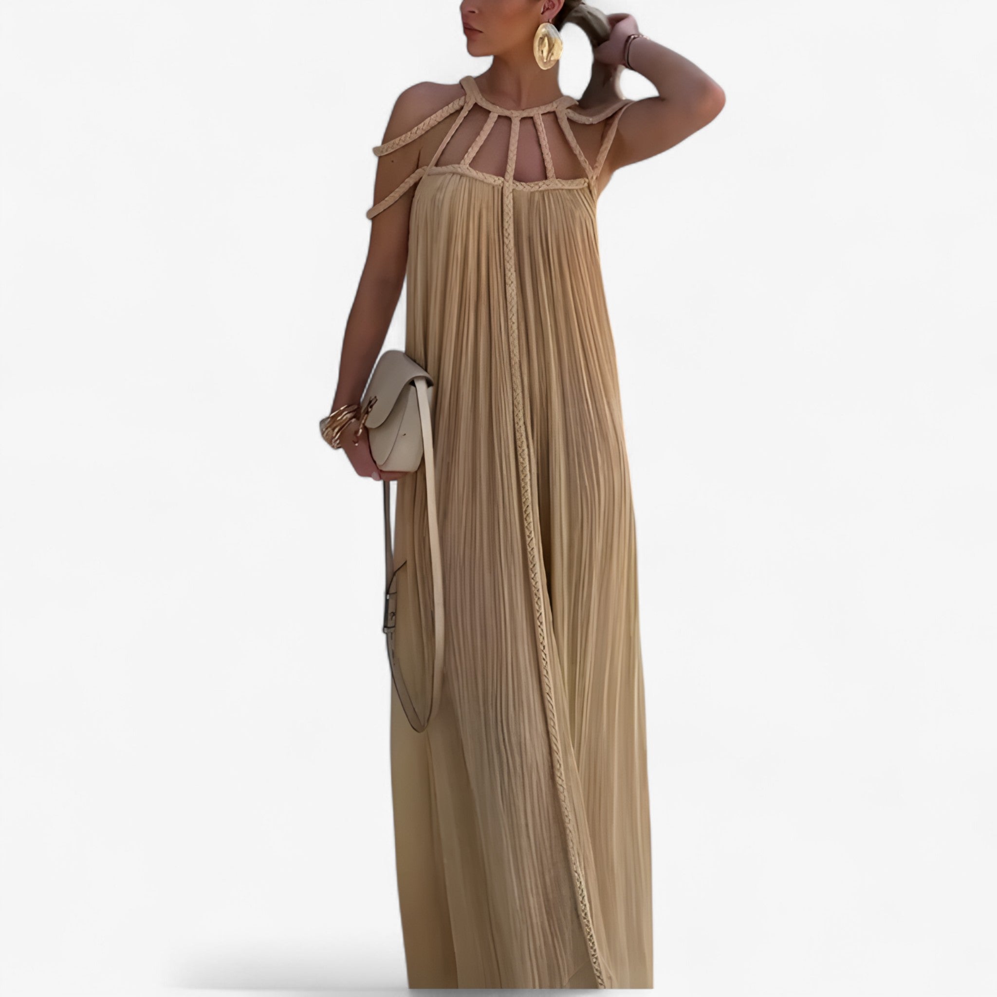 Linette Robe Longue Femme – Elegant maxi kjole med flydende stof, lige snit og alsidig stil