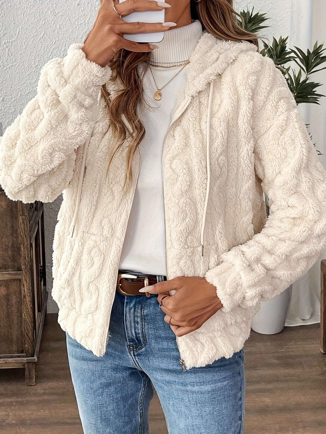 Francesca Veste Femme – Jachetă cu fermoar cu glugă din polar moale și cald pentru toamnă/iarnă