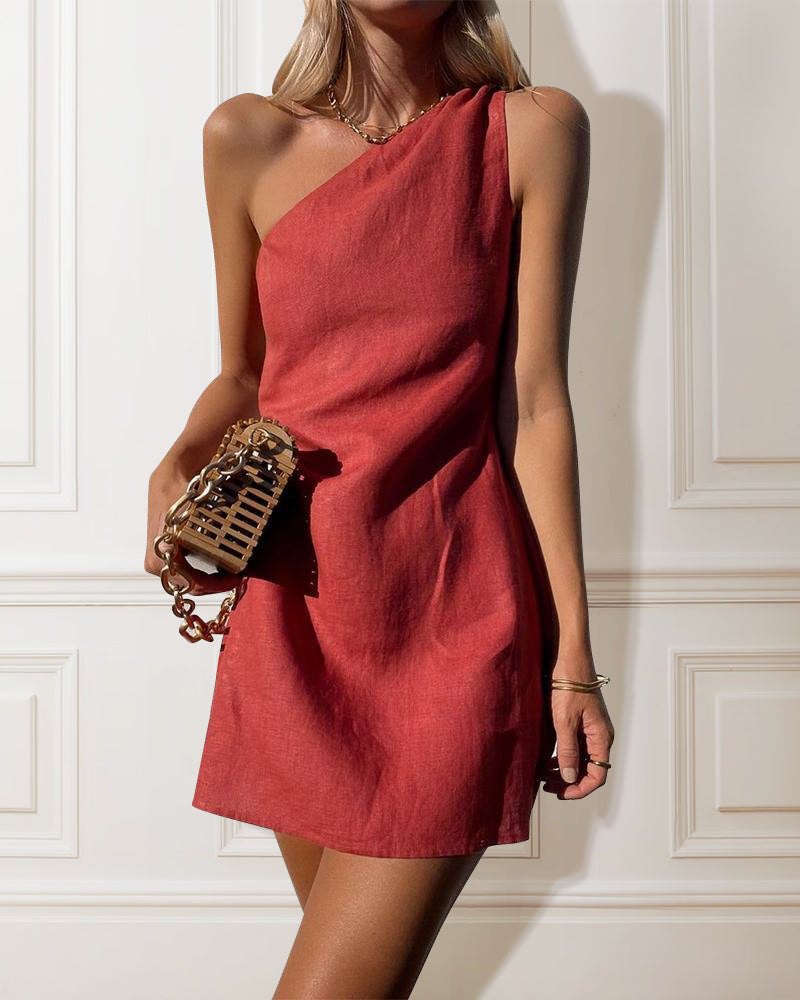 Emelia Robe Cocktail Femme – Élégance Asymétrique & Confort en Tissu Fluide