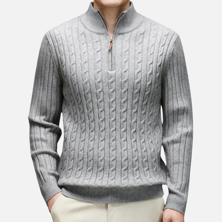 Warm Half-Zip Polo Collar Ribbed Knit Sweater for Men