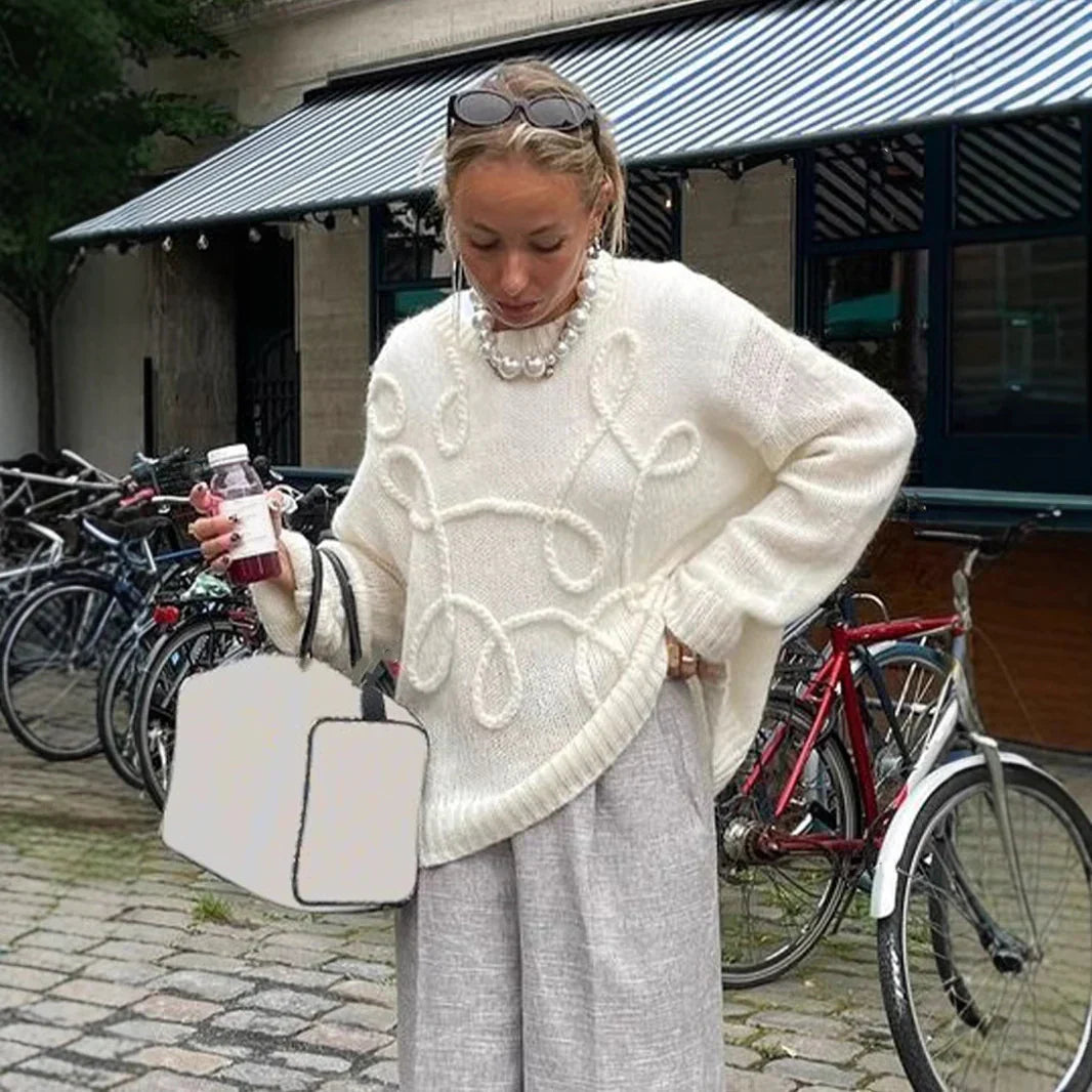 Sweter damski Elodie – miękki i elegancki sweter z okrągłym dekoltem i wygodnymi długimi rękawami